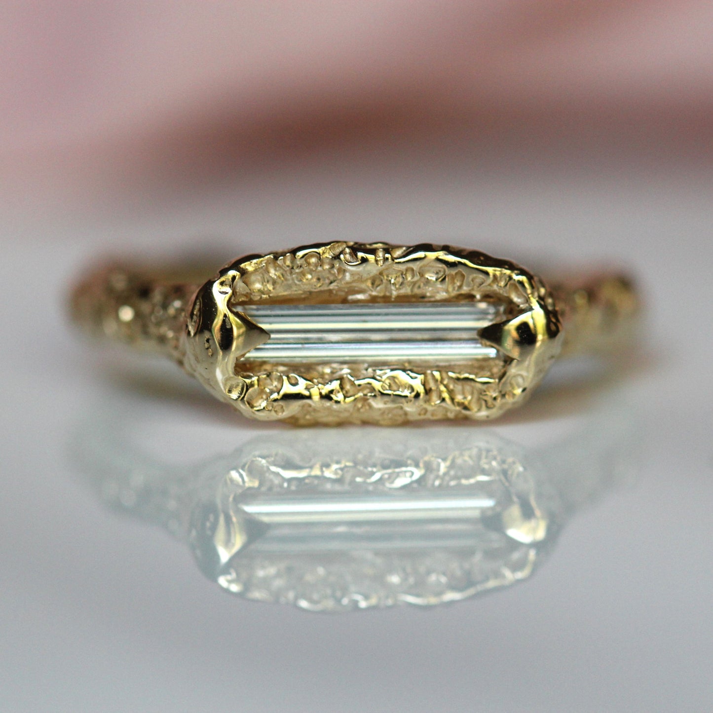 10K Elongated Diamond Baguette Ring- OOAK