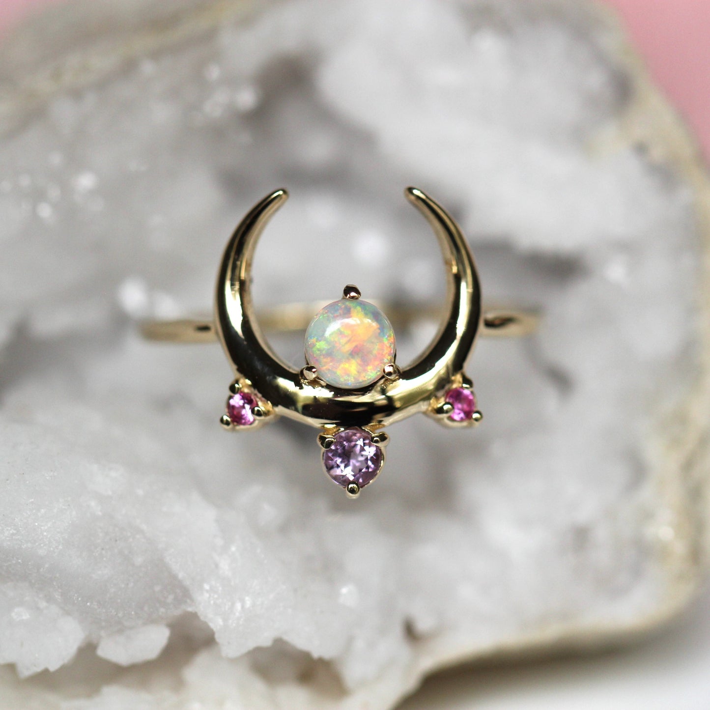 Crescent Moon Opal Cluster Ring