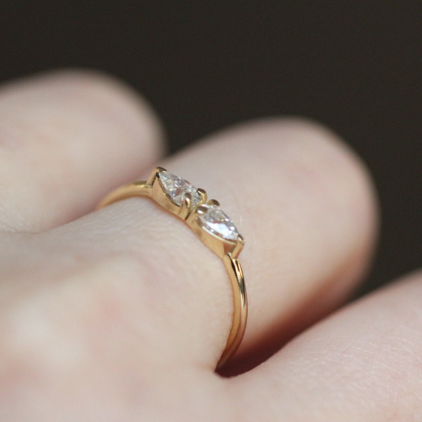 14K Gold Double Pear Diamond Ring, Two Stone Ring, Tear Shape, Drop Shape, Engagement Ring, Two Pears, Solid Gold, Minimal Jewelry