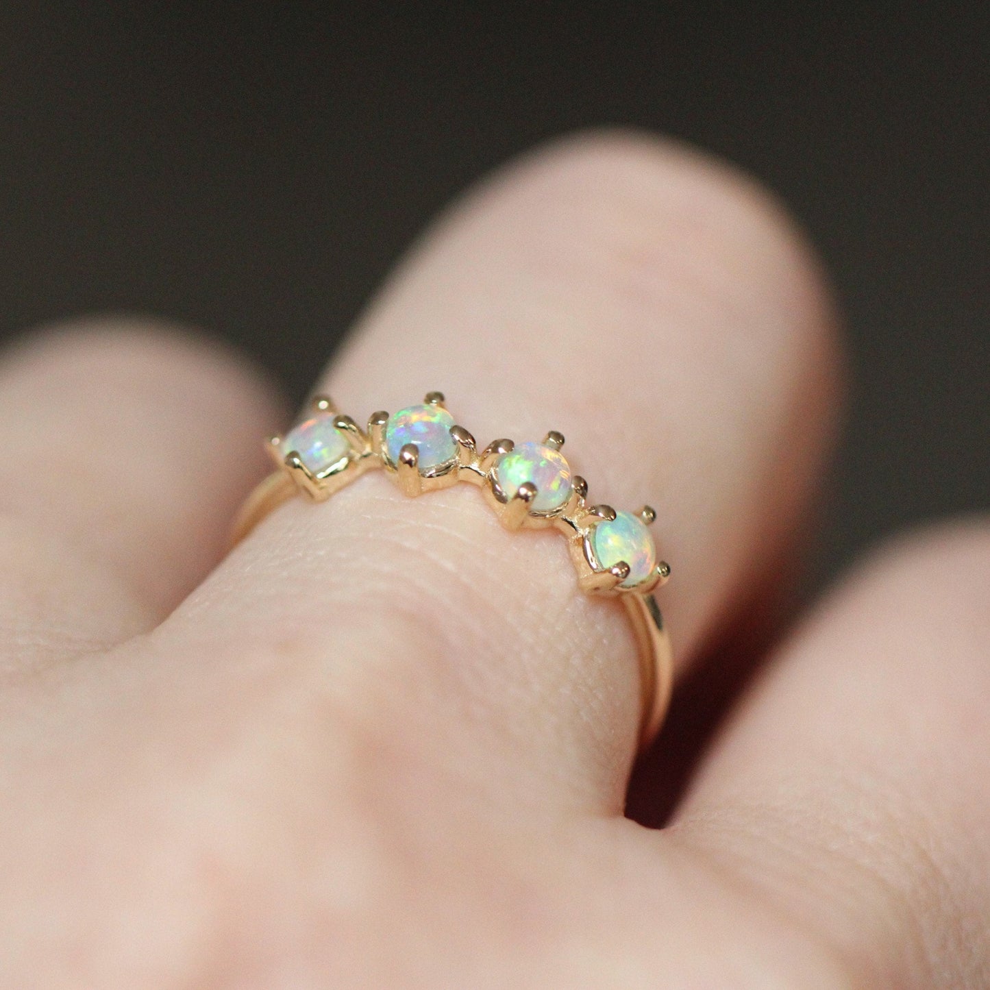 14K Gold Four Stone Opal Ring, Opal Jewelry, Gold Opal Ring, 10K, 4 Stone Ring, Genuine Opal Ring, Australian Opal, Birthstone Ring, Natural