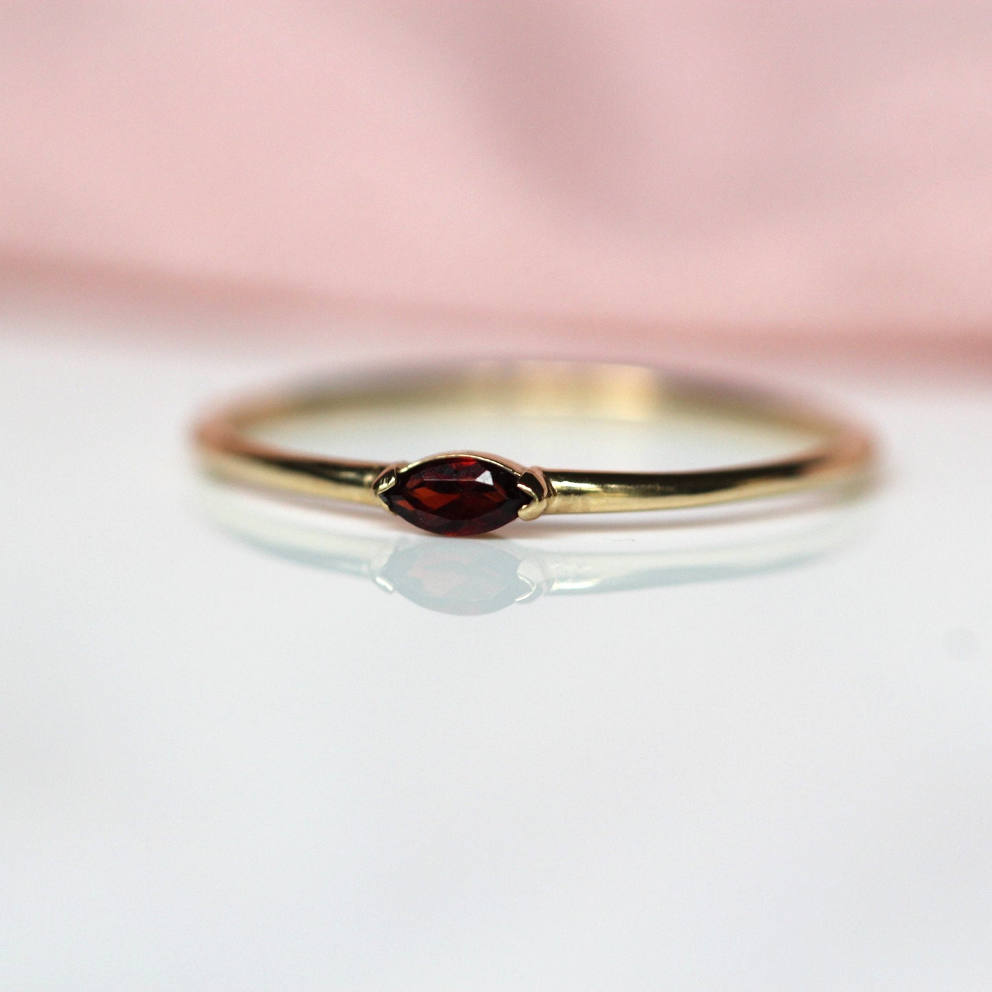 14K Gold Marquise Garnet Ring, "Wink" Ring, Stacking Ring, Red Stone, Double Pointed Shape, 10K Marquise Garnet, Classic Style, Stacker