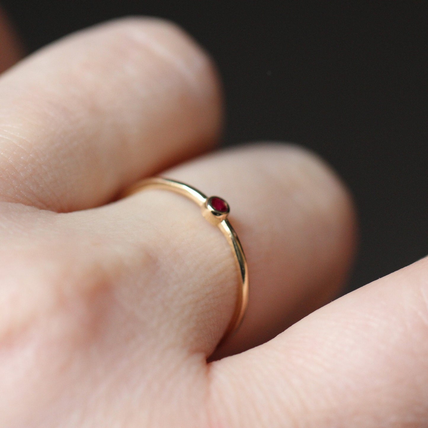14K Gold Tiny Ruby Ring, Red Stone Ring, 10K Stacking Ring, July Birthstone, Bezel Setting, Burgundy Stone, Stacker, Solid Gold Ring
