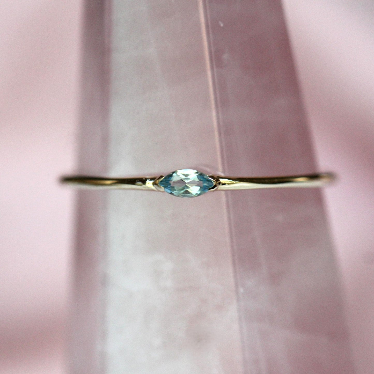 14K Gold Marquise Aquamarine Ring, "Wink" Ring, Stacking Ring, Midi Ring, 10K Promise Ring, Light Blue Stone, Aqua, Solid Gold Stacking Ring