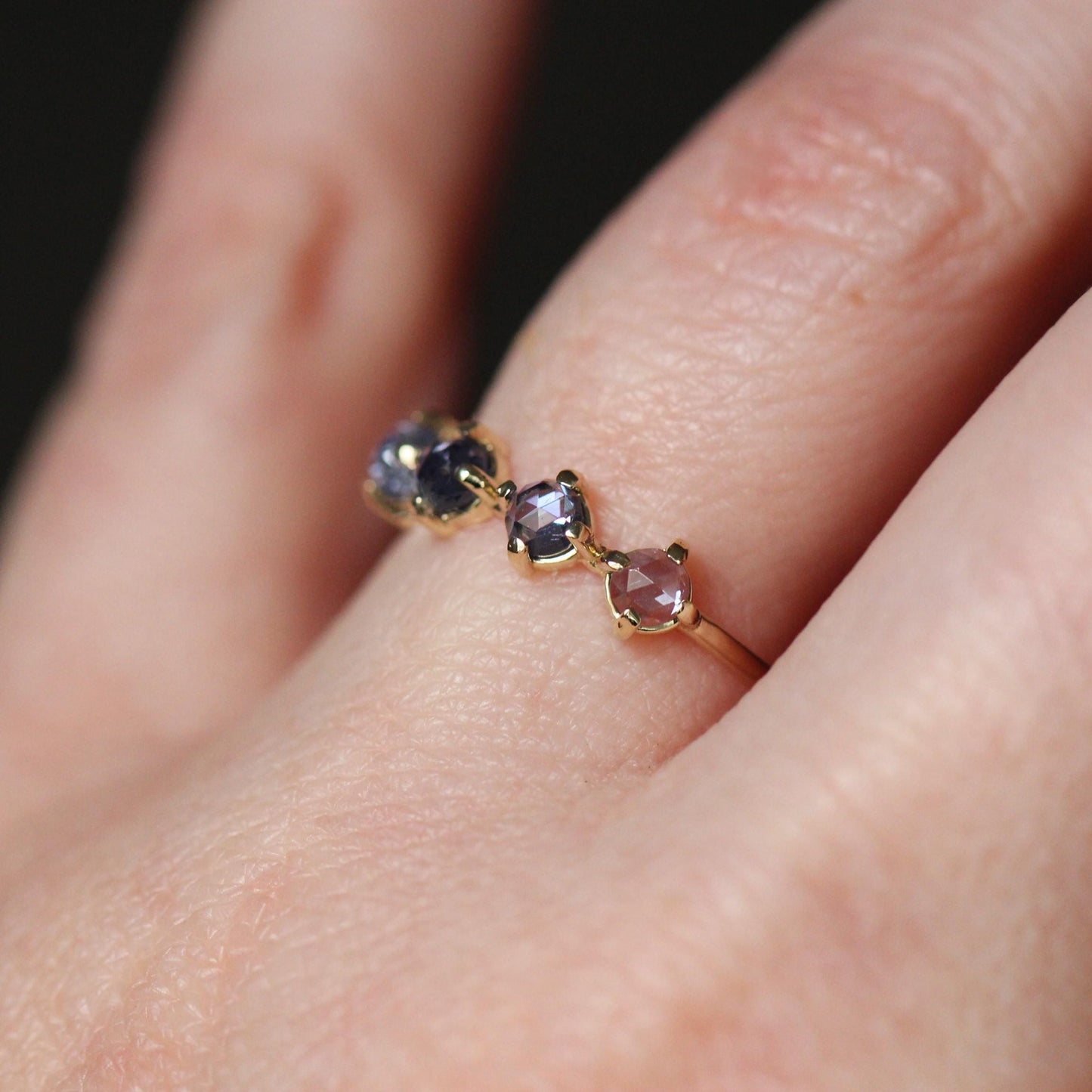 14K Tanzanite Ring, Purple Stone Ring, 10K Gold Ring, December Birthstone Ring, Rose-cut Stone, Four Stone Ring, Minimal Jewelry