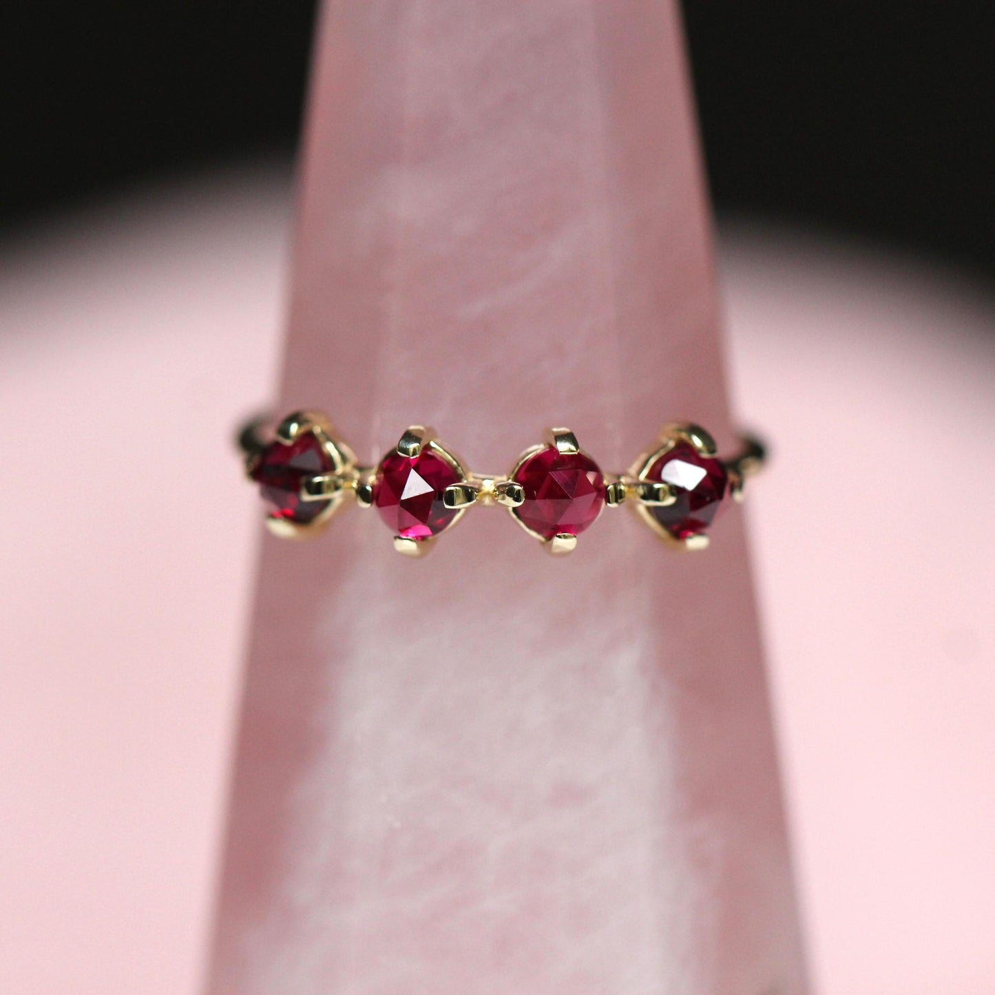 14K Ruby Ring, Red Stone Ring, 10K Gold Ring, July Birthstone Ring, Rose-cut Stone, Four Stone Ring, Minimal Jewelry, Cabochon, Solid Gold