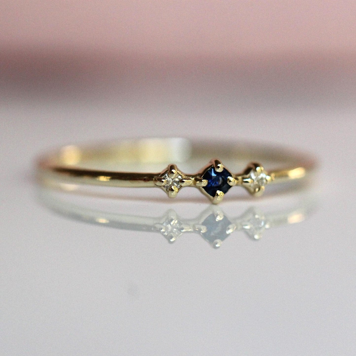 14K Gold Sapphire Diamond Ring, "Blue Velvet" Ring, Astrology Ring, 10K September Birthstone, Sapphire Ring, Diamond Ring, Dainty Ring