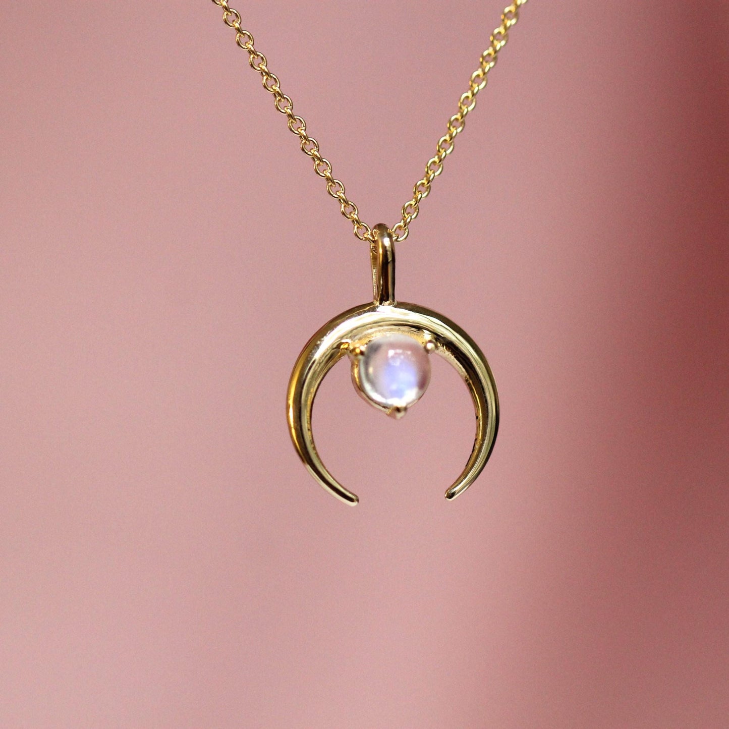 14K Gold Crescent Moon Pendant, Moon Necklace, Moonstone Necklace, 10K Gold, Solid Gold Necklace, Real Gold, Layering Necklace, Half Moon
