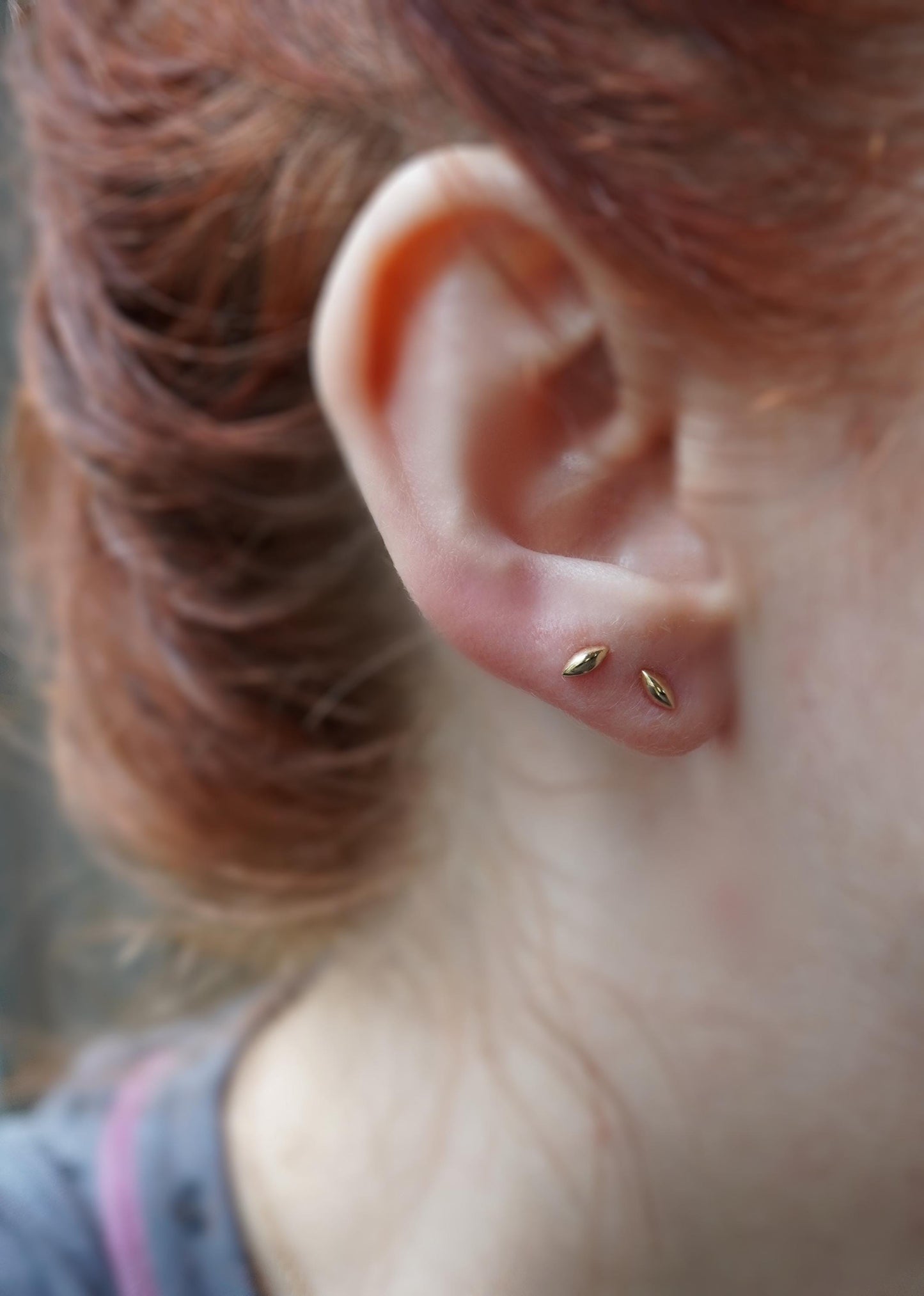 14K Gold Marquise Shape Stud, Puffy Shape Stud, Geometric Stud, Eye Shape Earring, Solid Gold Stud, Real Gold, Second Hole Stud, Line stud