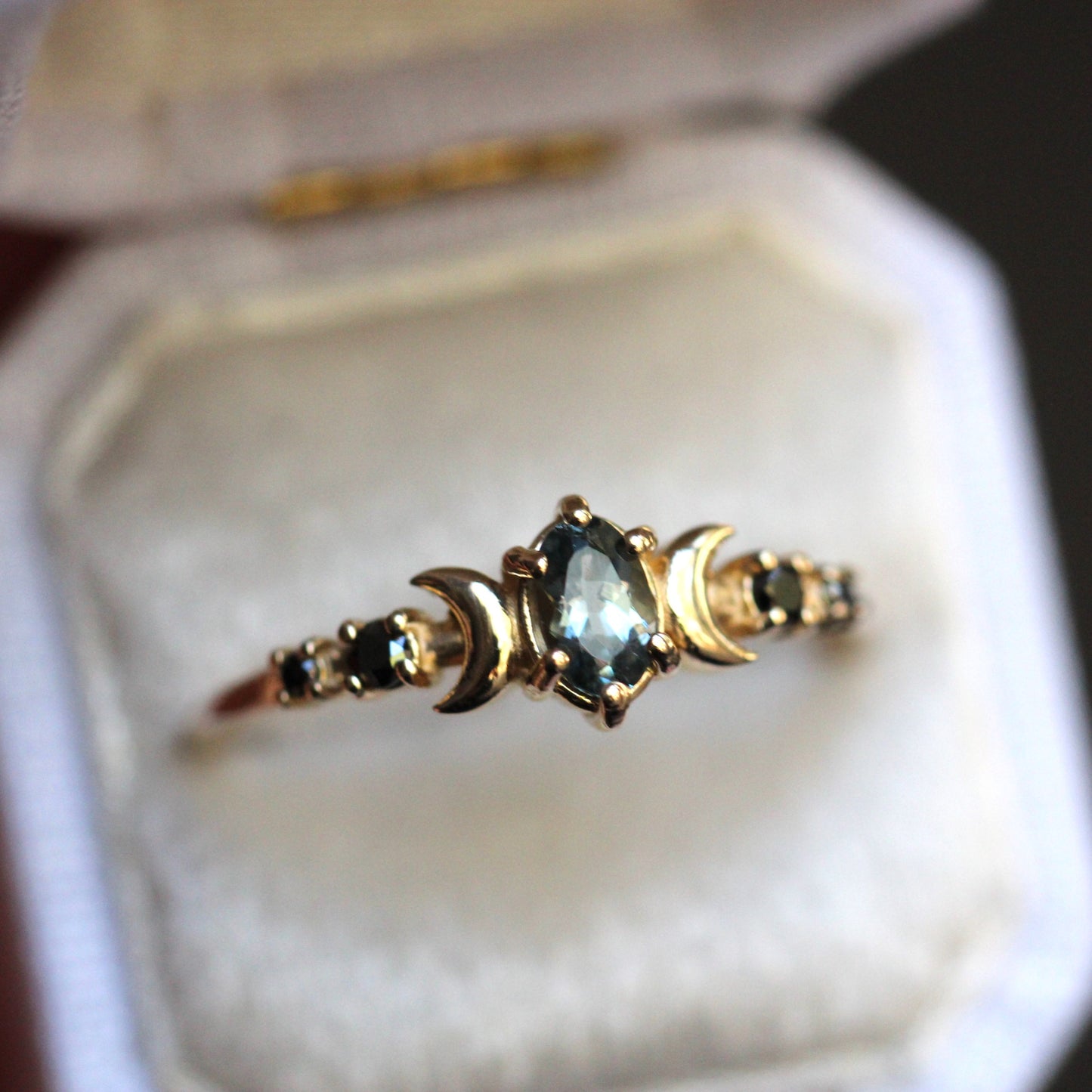 Moon Phase Ring- Grey Spinel and Black Diamonds