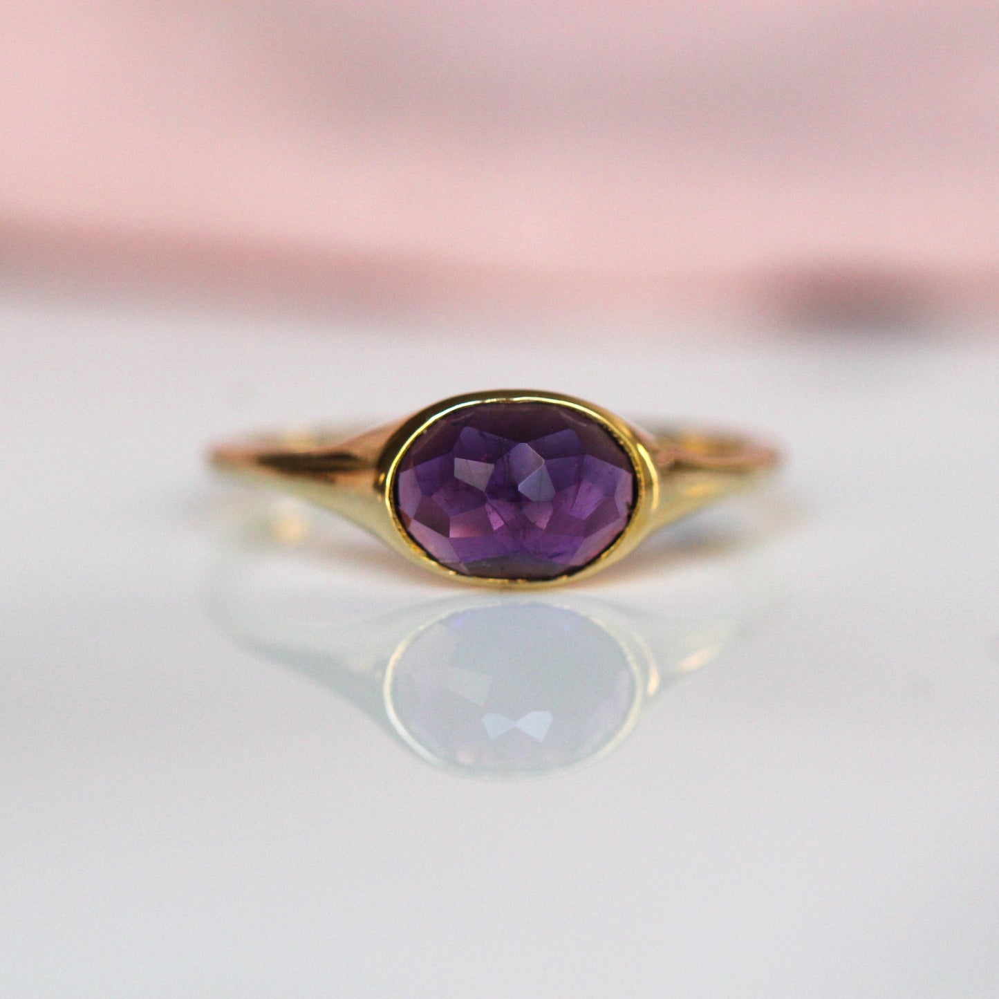 Minimal Signet Oval Amethyst Ring