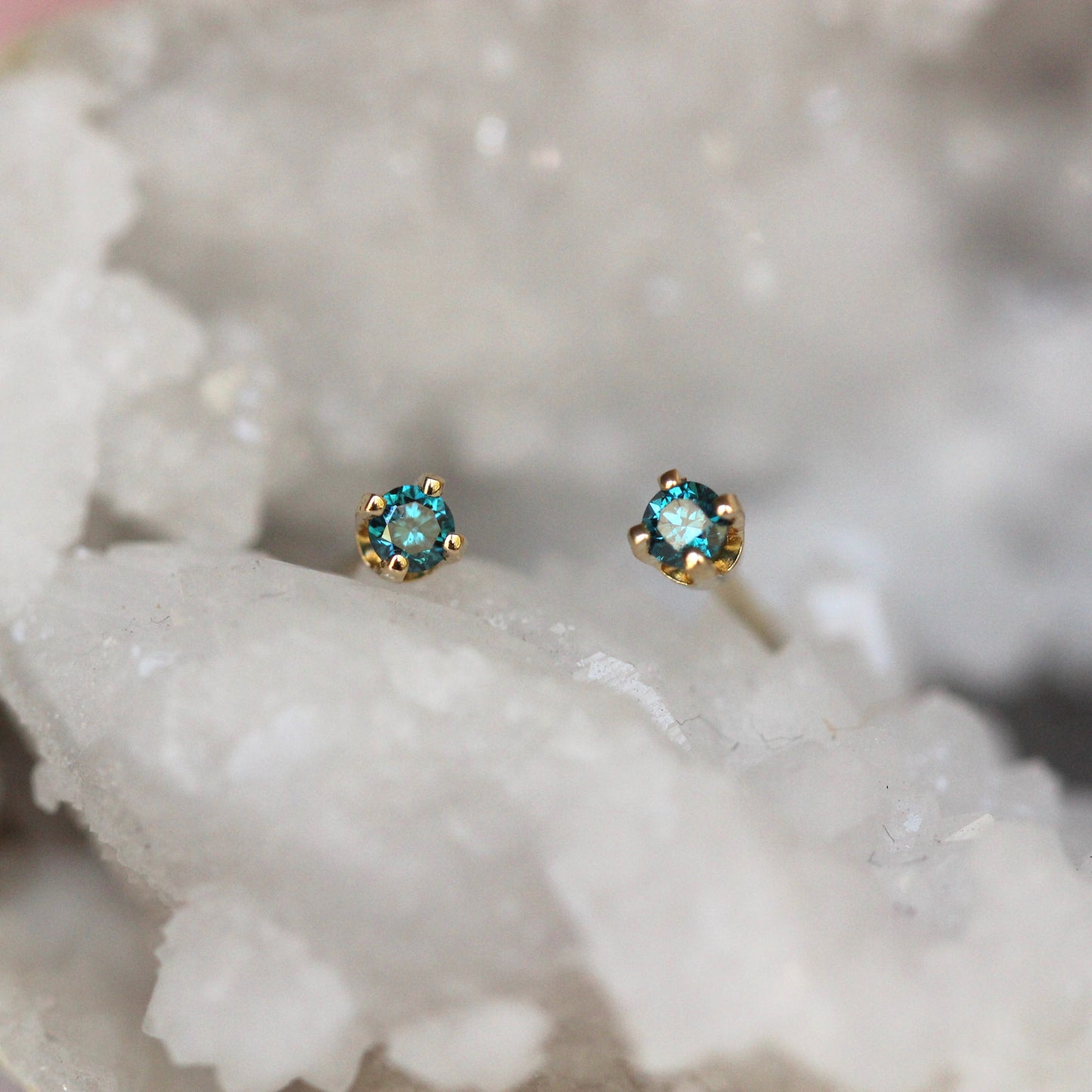 Tiny Blue Diamond Studs