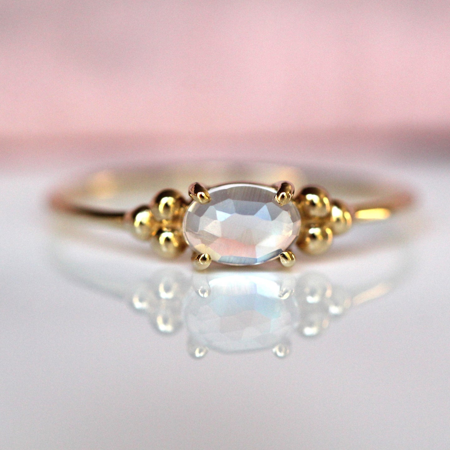 Rainbow Moonstone Triple Bead Ring