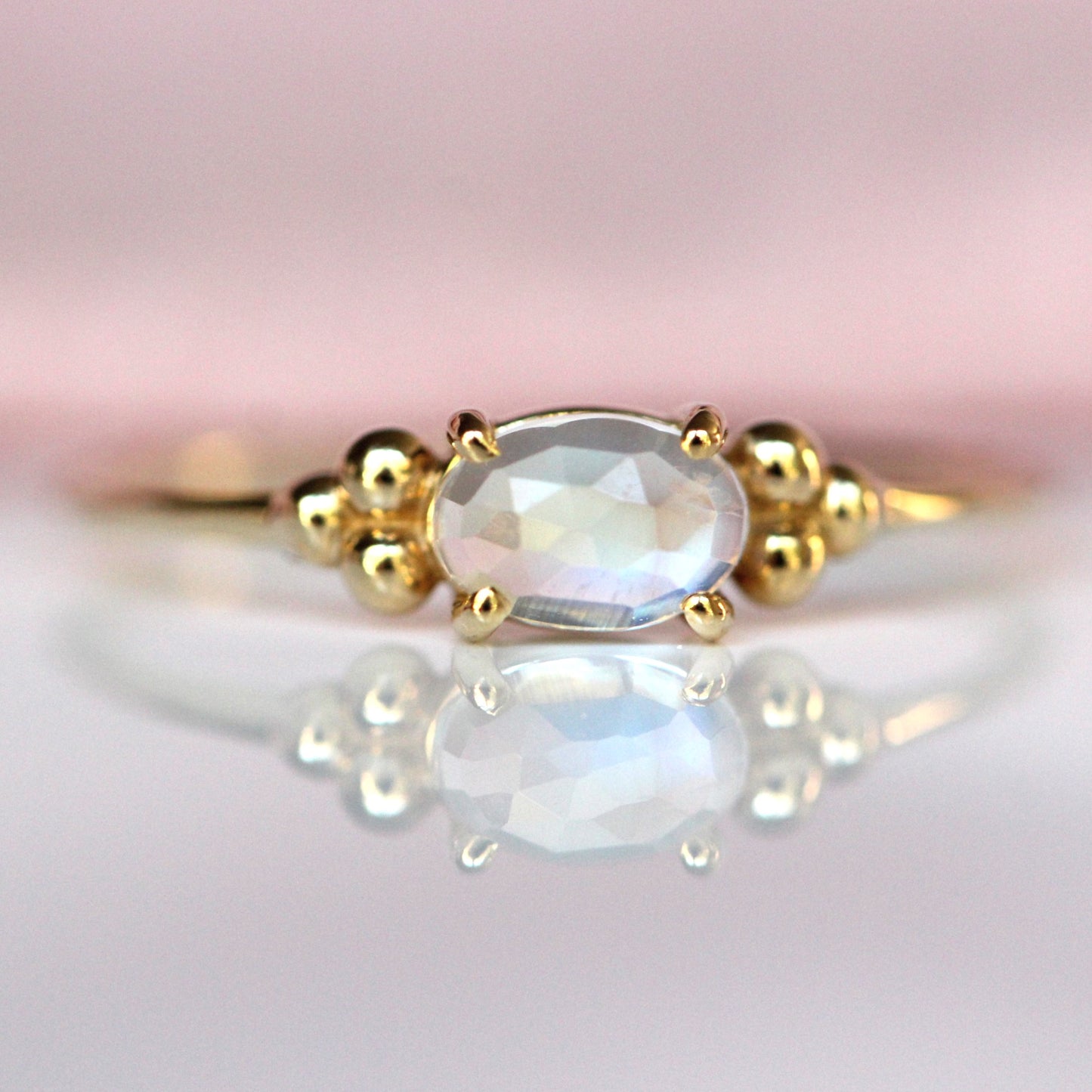 Rainbow Moonstone Triple Bead Ring