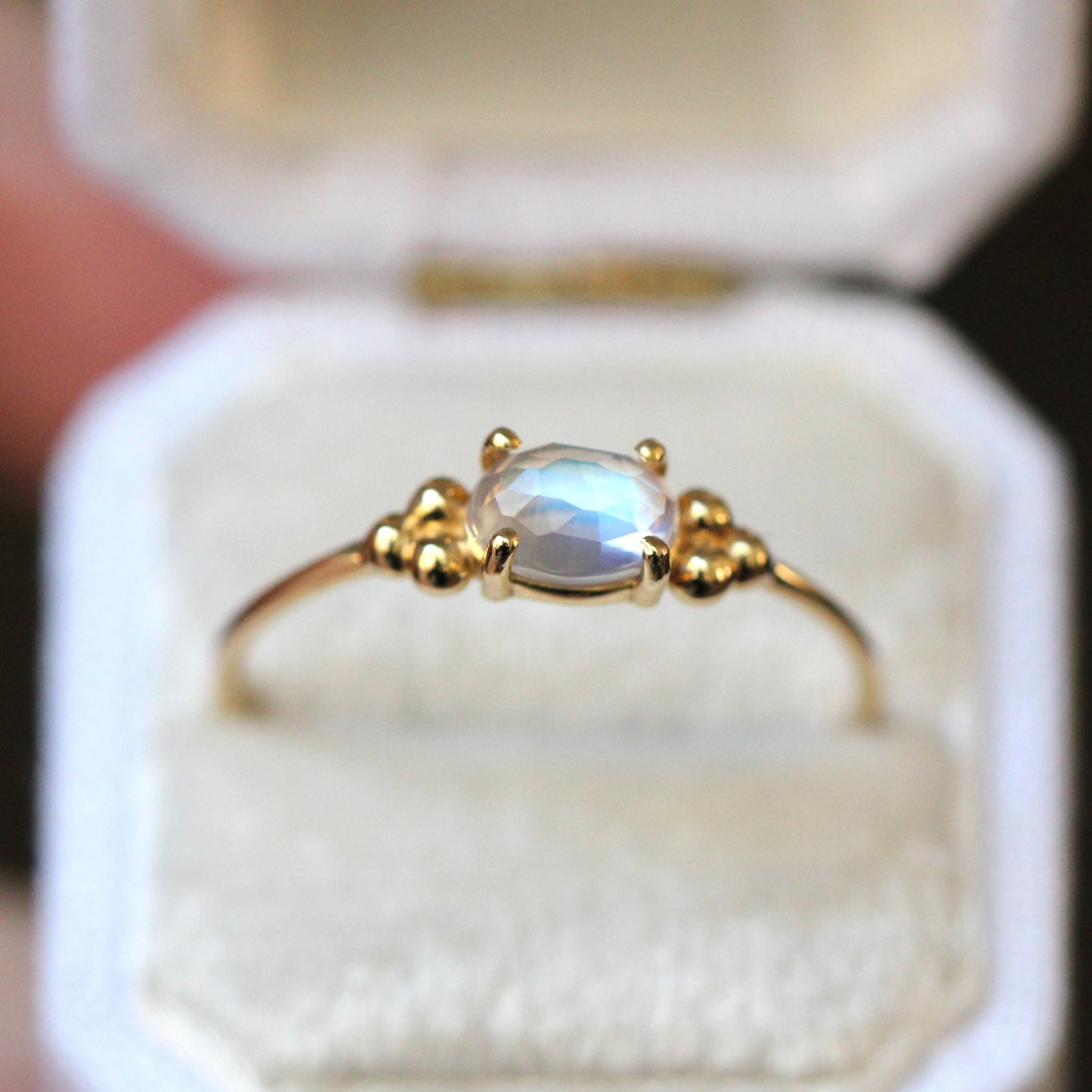 Rainbow Moonstone Triple Bead Ring