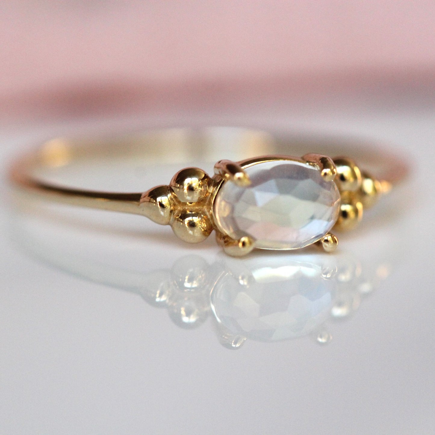 Rainbow Moonstone Triple Bead Ring