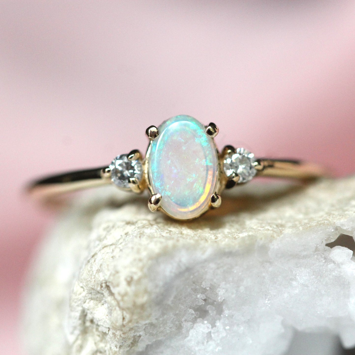 Oval Opal With Side Diamonds