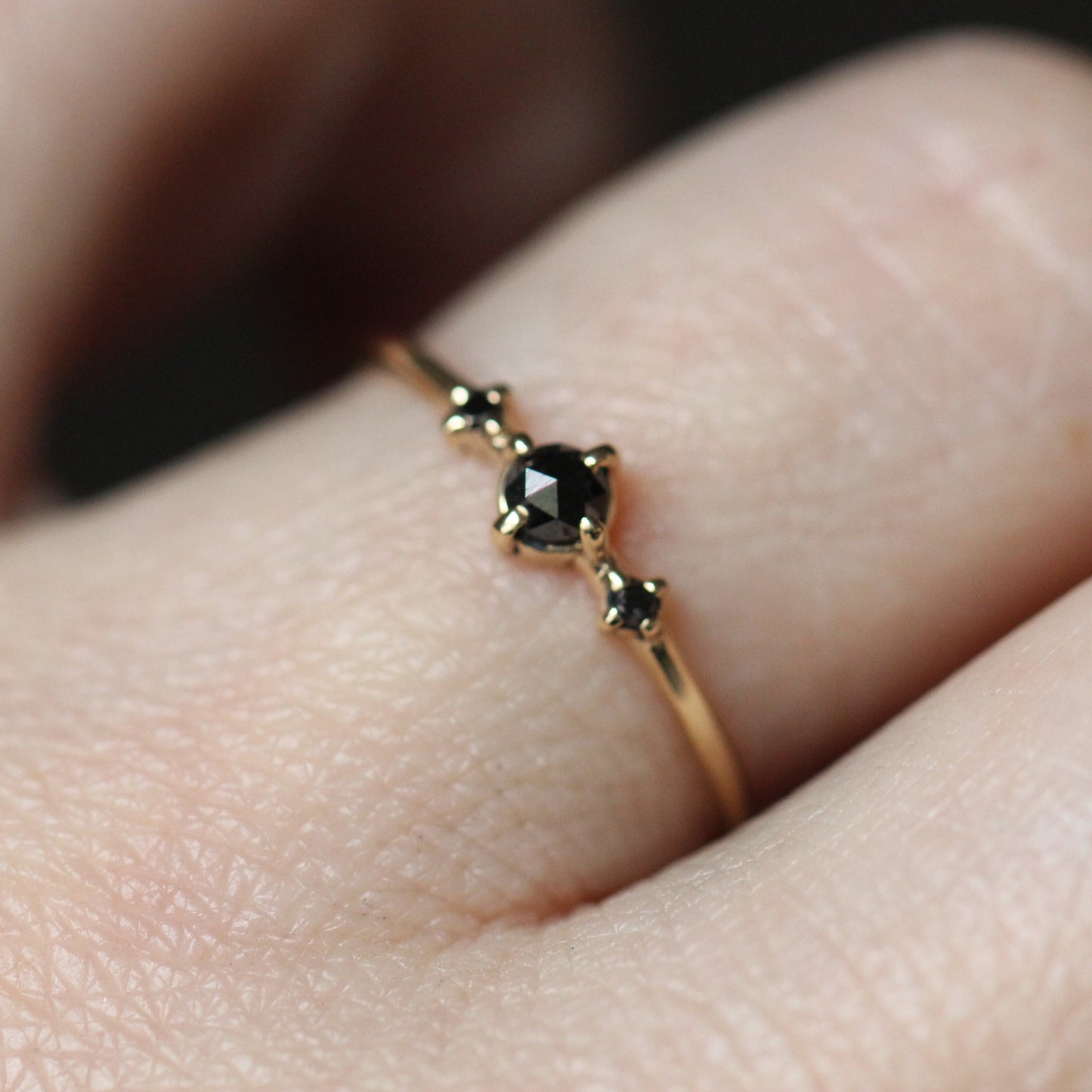 Black Diamond Rose Cut Trio Ring