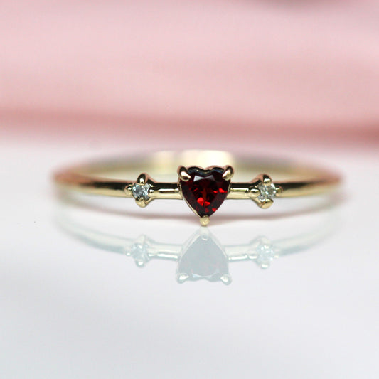 Garnet Heart Three Stone ring