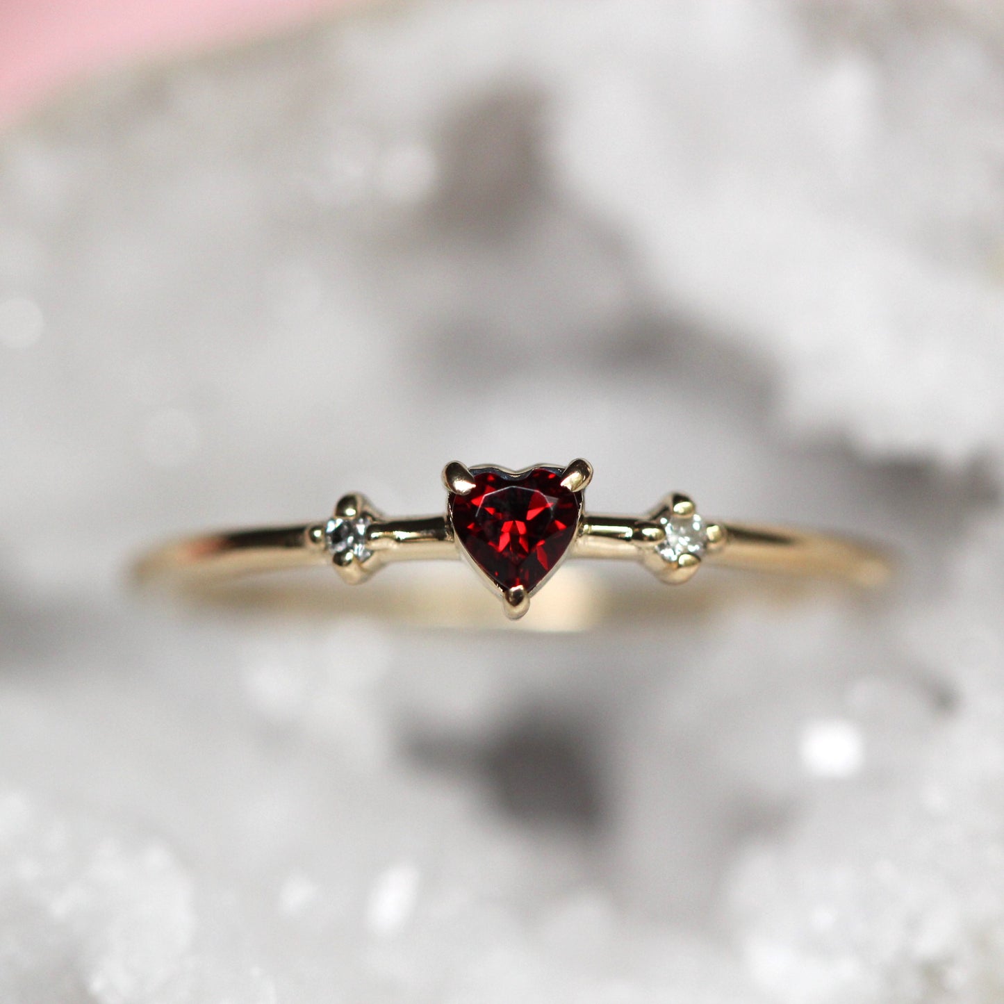 Garnet Heart Three Stone ring