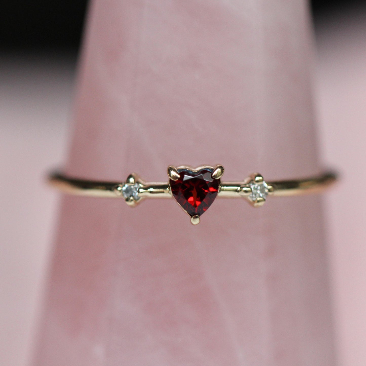 Garnet Heart Three Stone ring