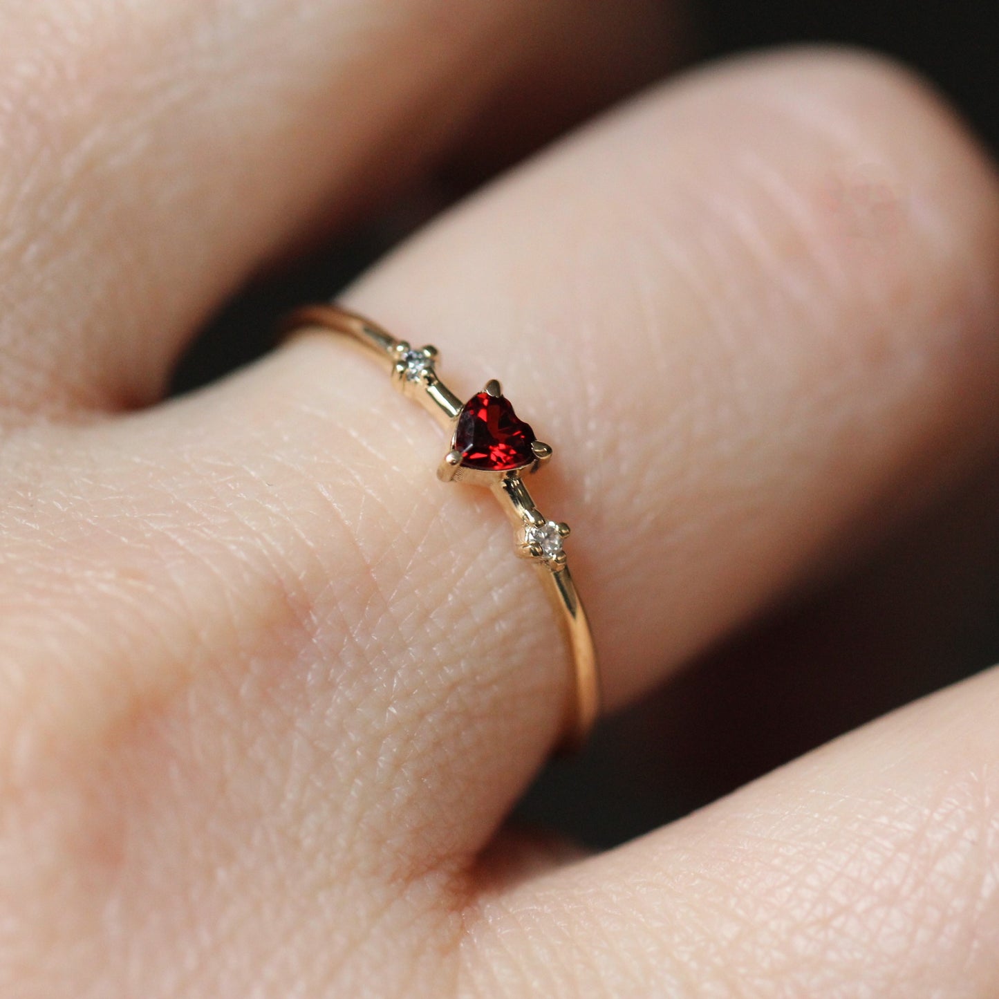 Garnet Heart Three Stone ring