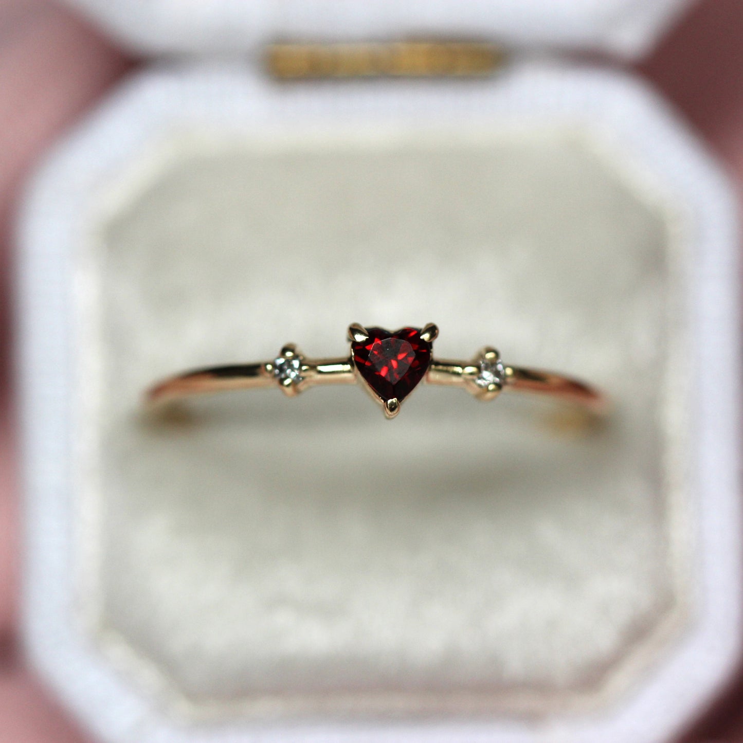 Garnet Heart Three Stone ring