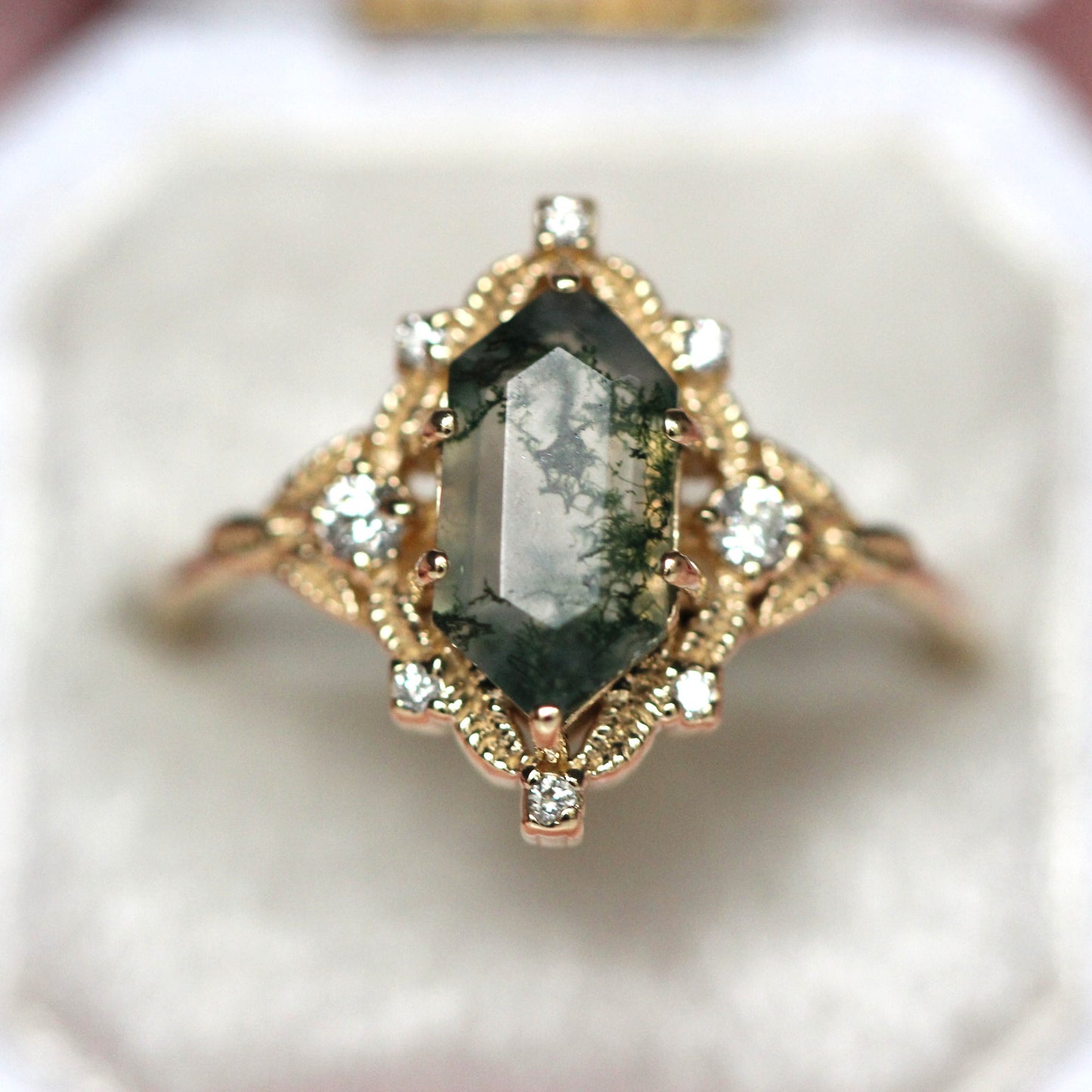 Elongated Leaf Moss Agate Ring