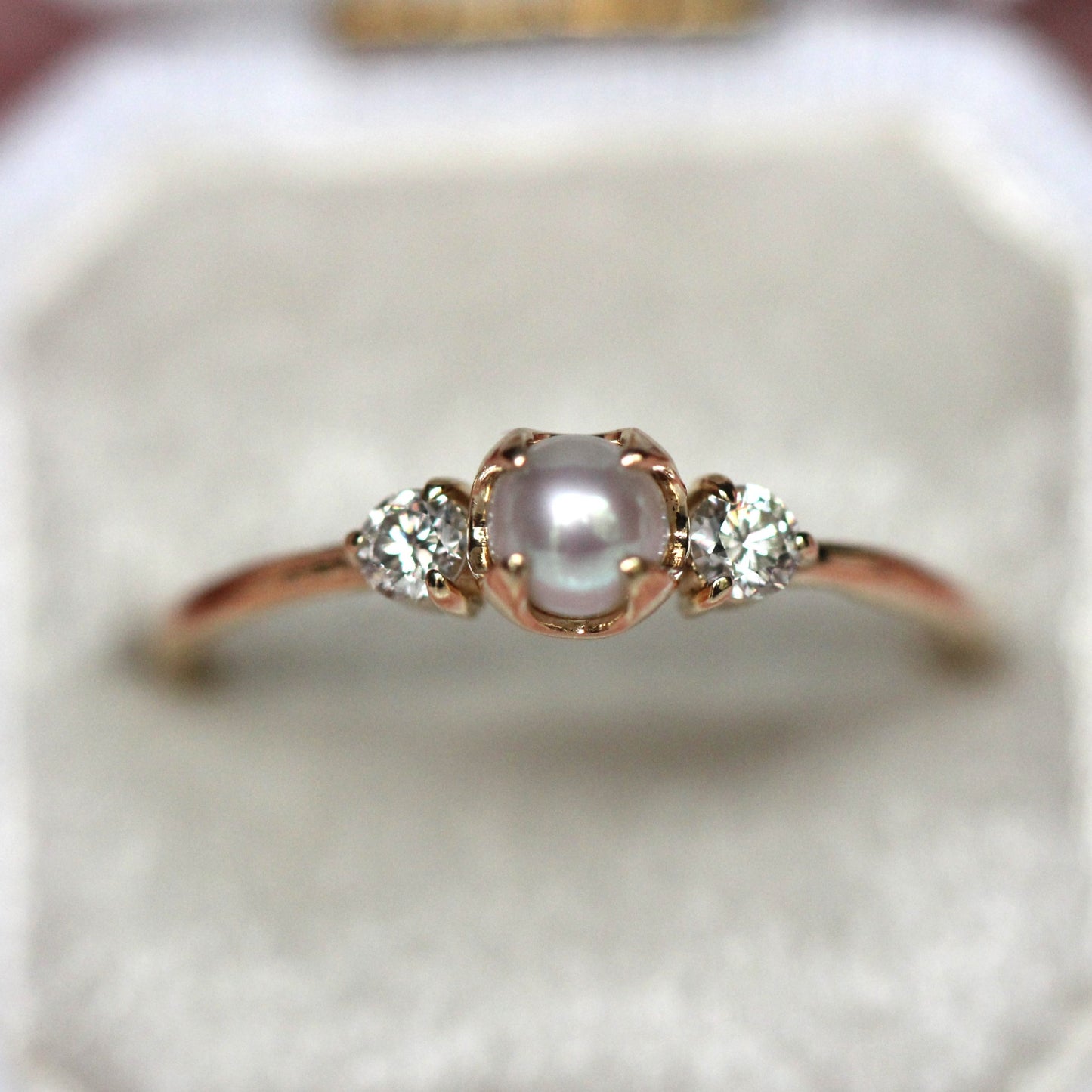 Pearl and Diamond Three Stone Ring