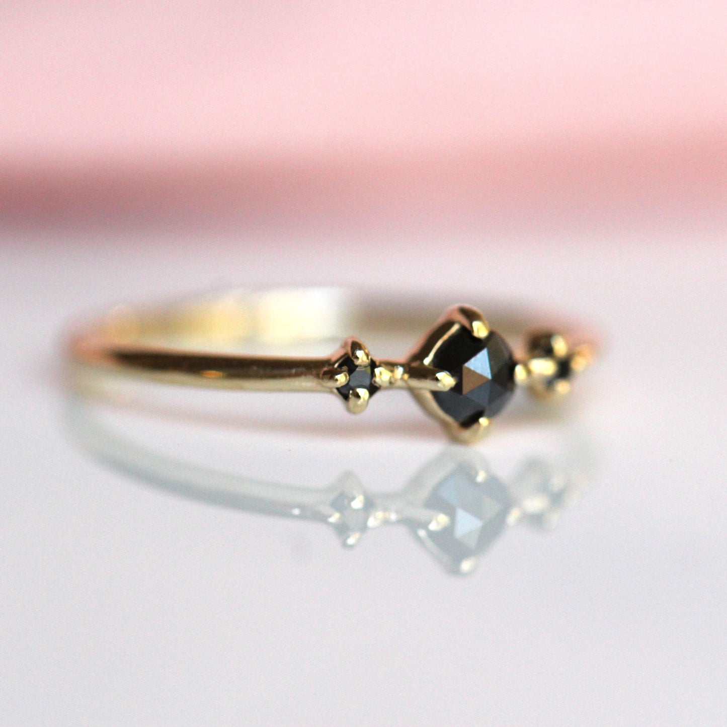 Black Diamond Rose Cut Trio Ring