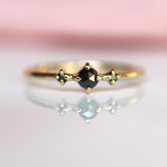 Black Diamond Rose Cut Trio Ring