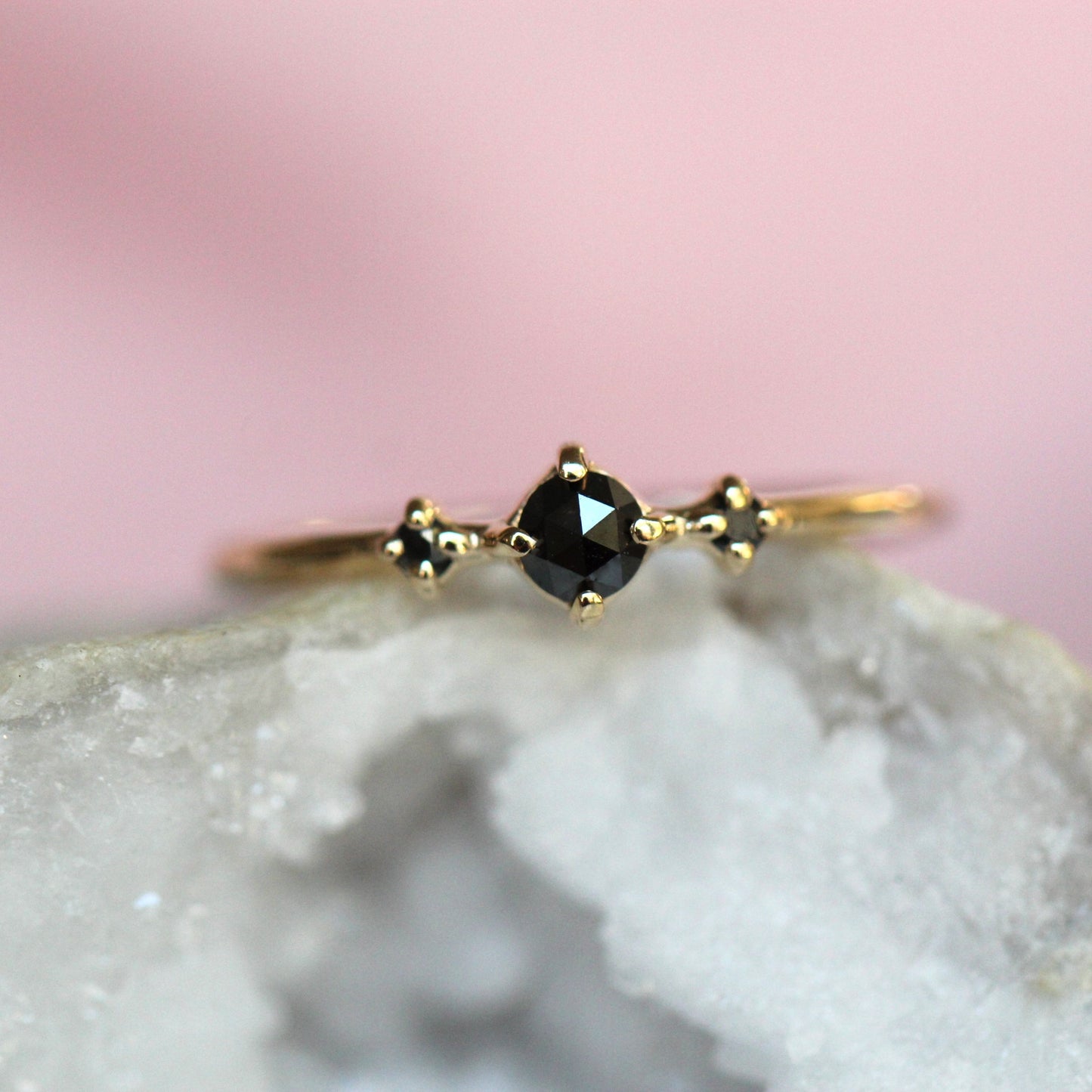 Black Diamond Rose Cut Trio Ring