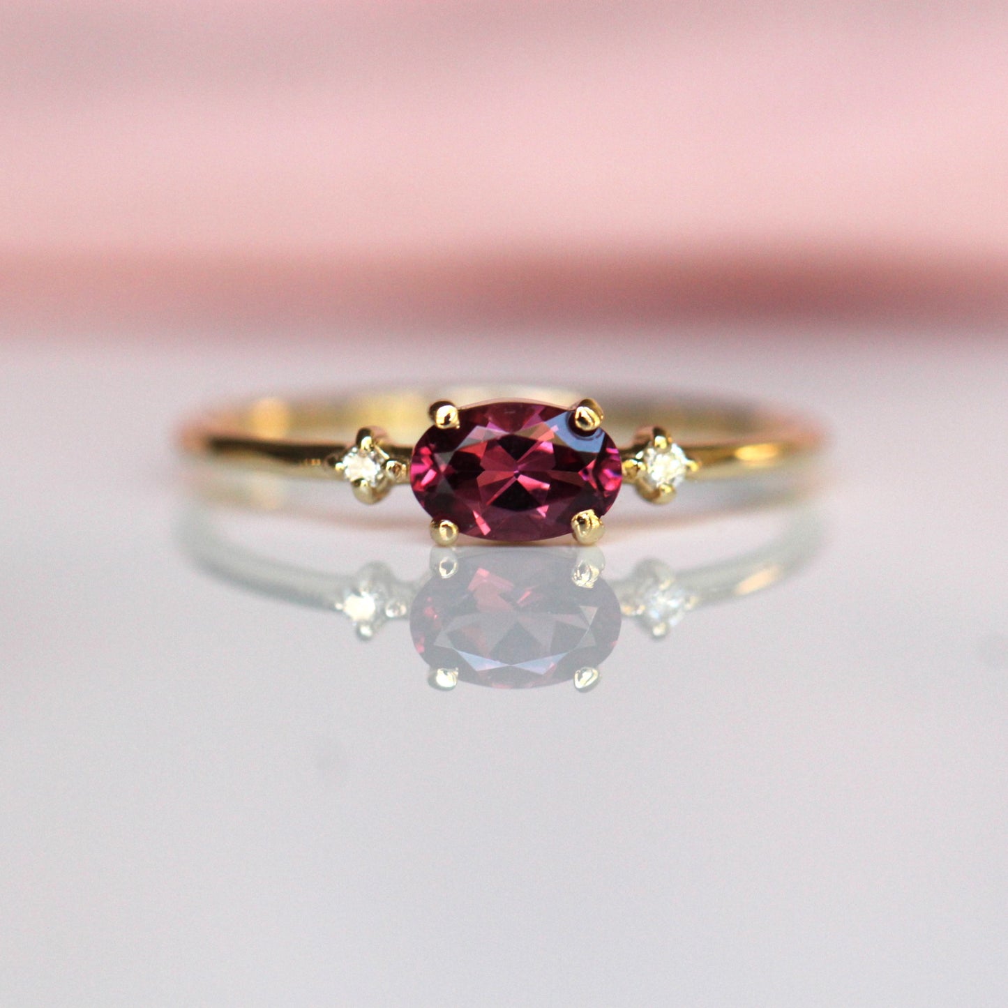 East West Rhodolite Garnet Diamond Ring