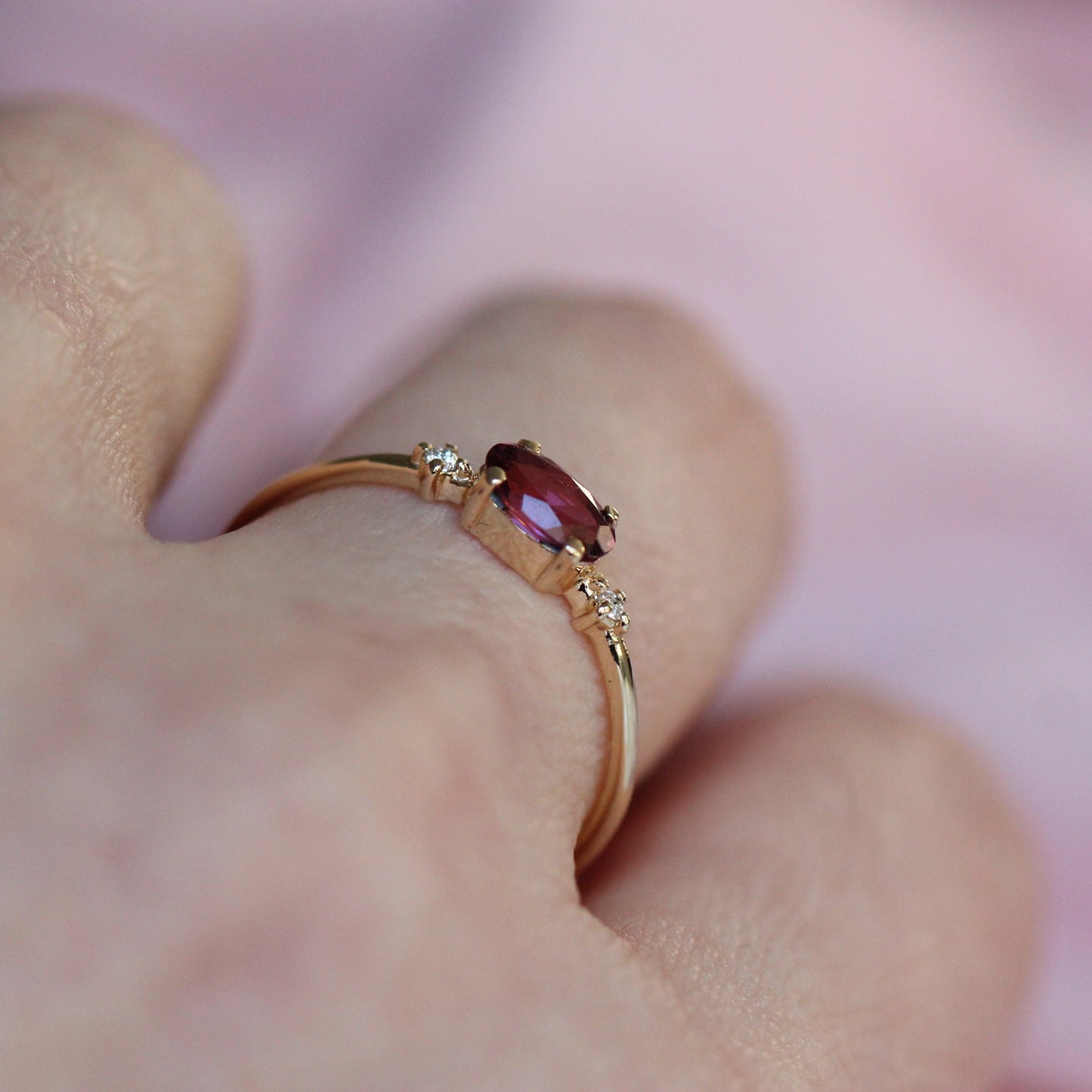 East West Rhodolite Garnet Diamond Ring