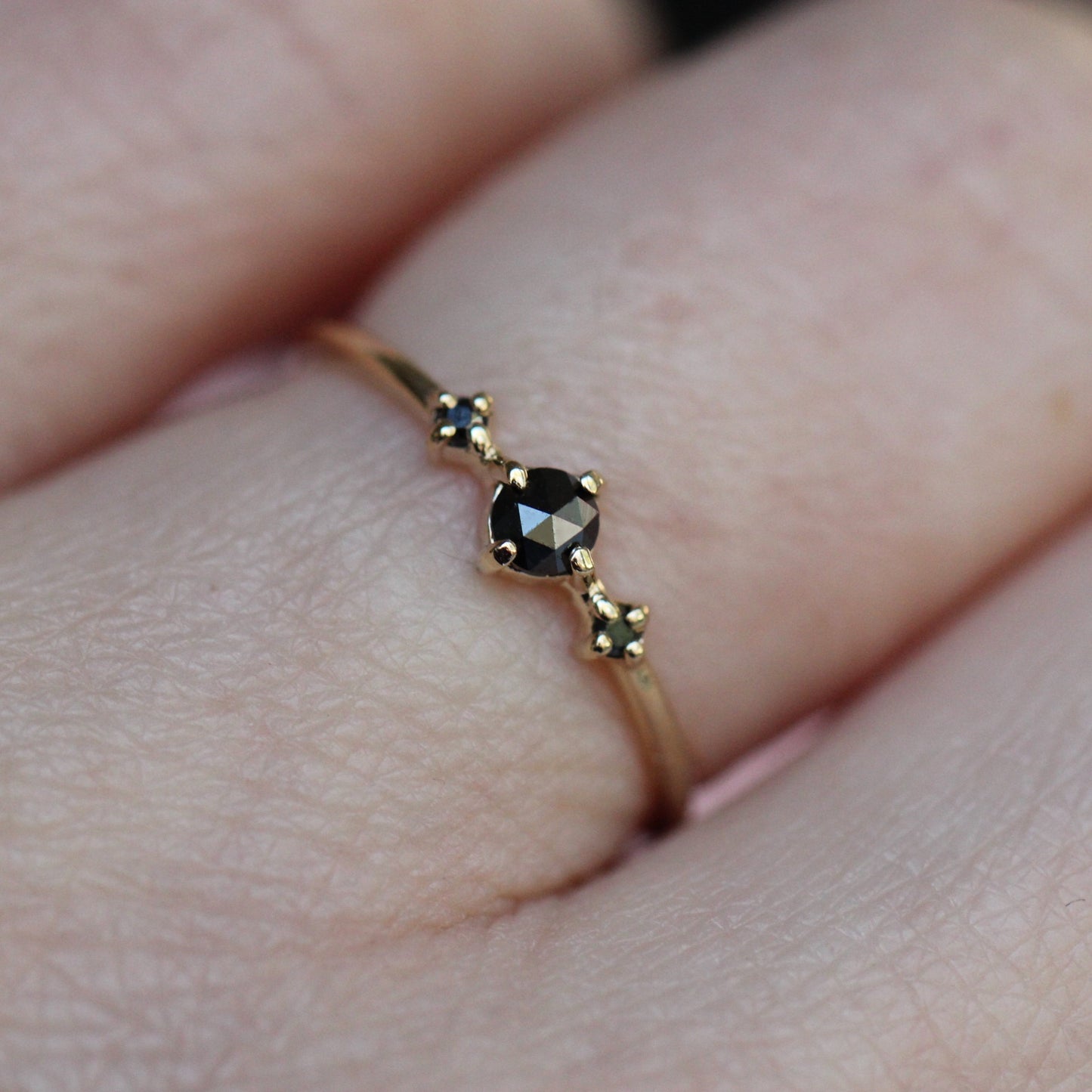 Black Diamond Rose Cut Trio Ring