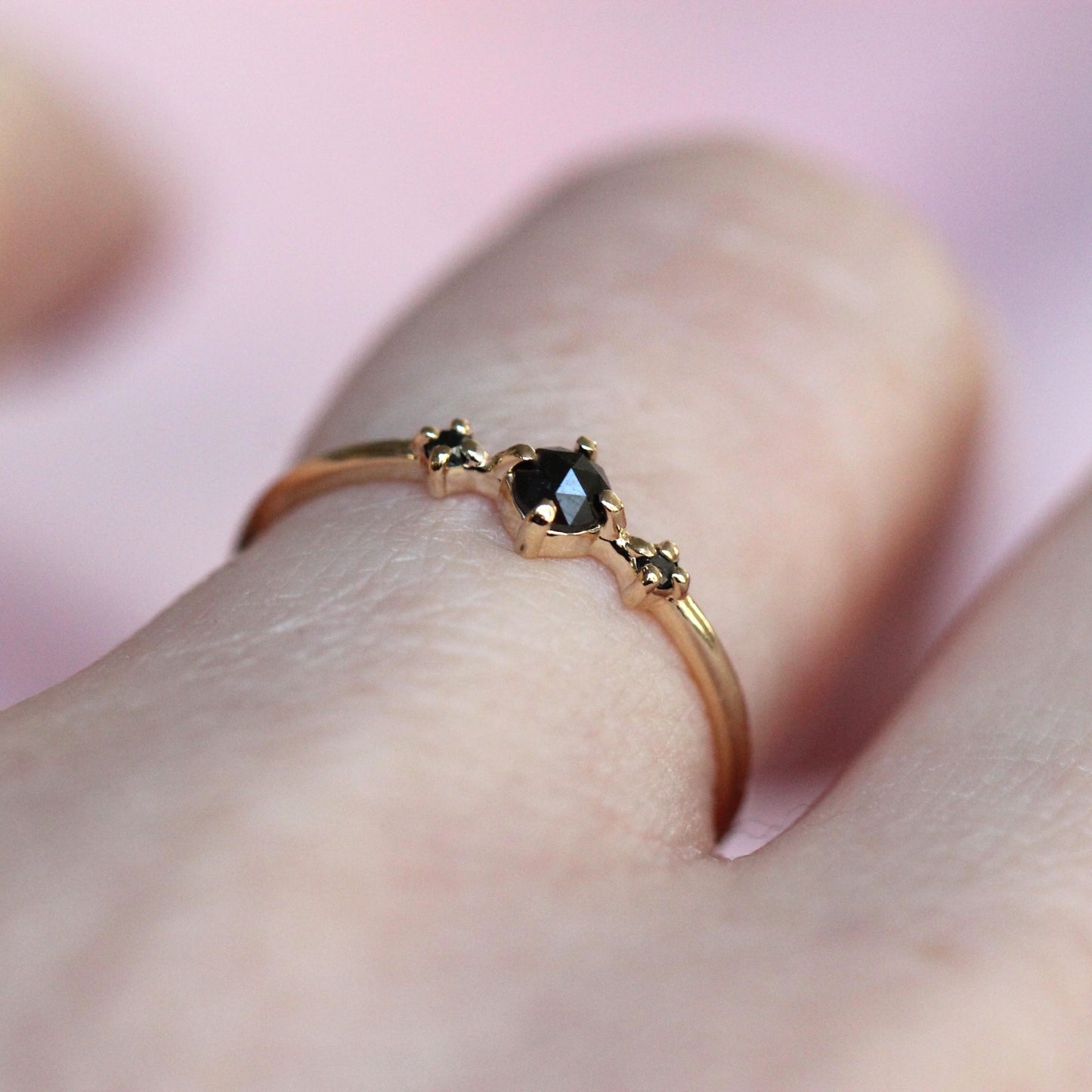 Black Diamond Rose Cut Trio Ring