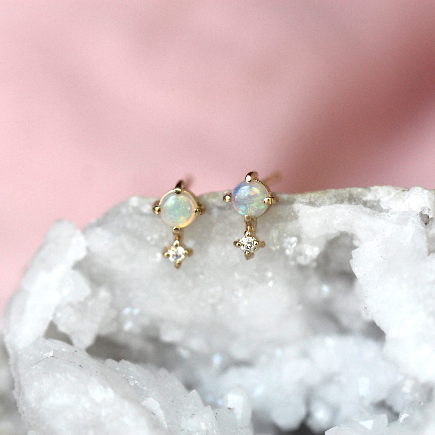 Opal Diamond Love Drop Studs