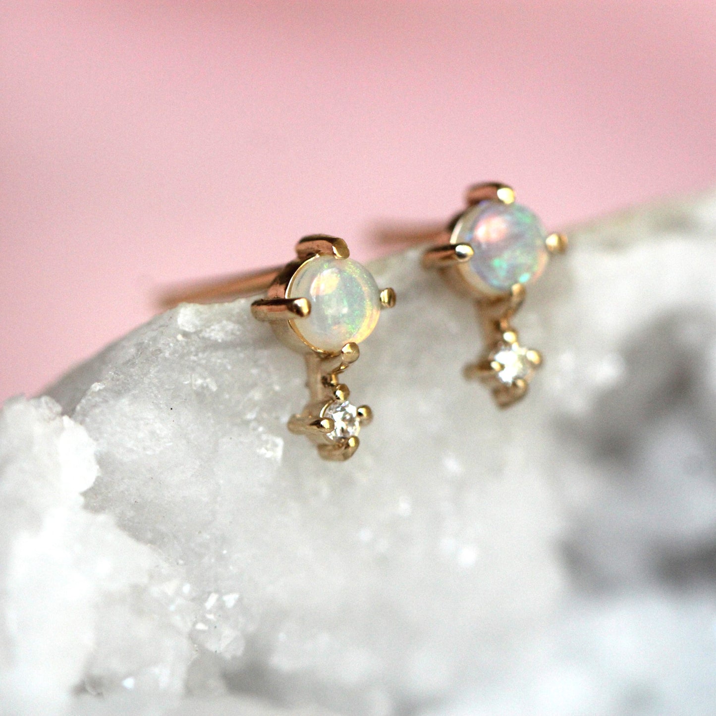 Opal Diamond Love Drop Studs