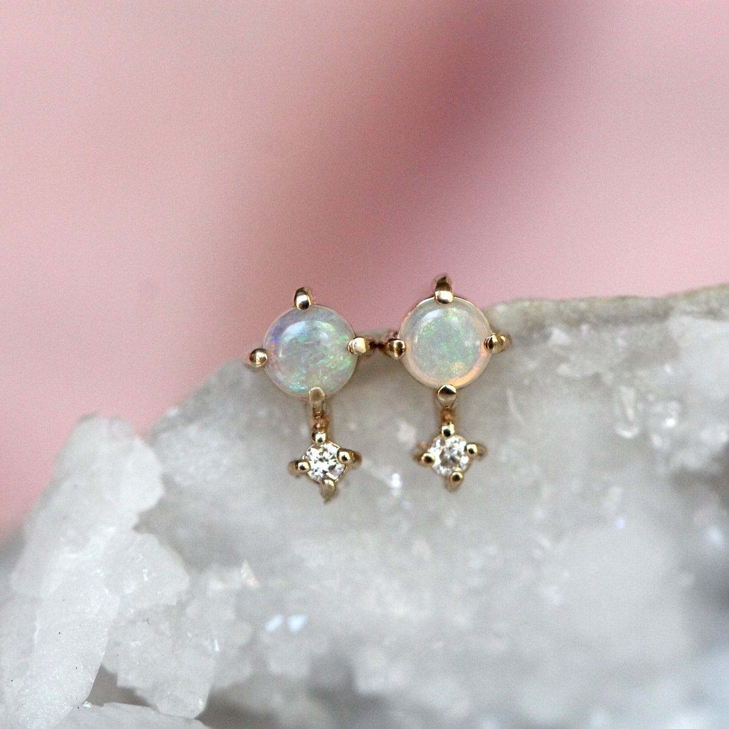 Opal Diamond Love Drop Studs