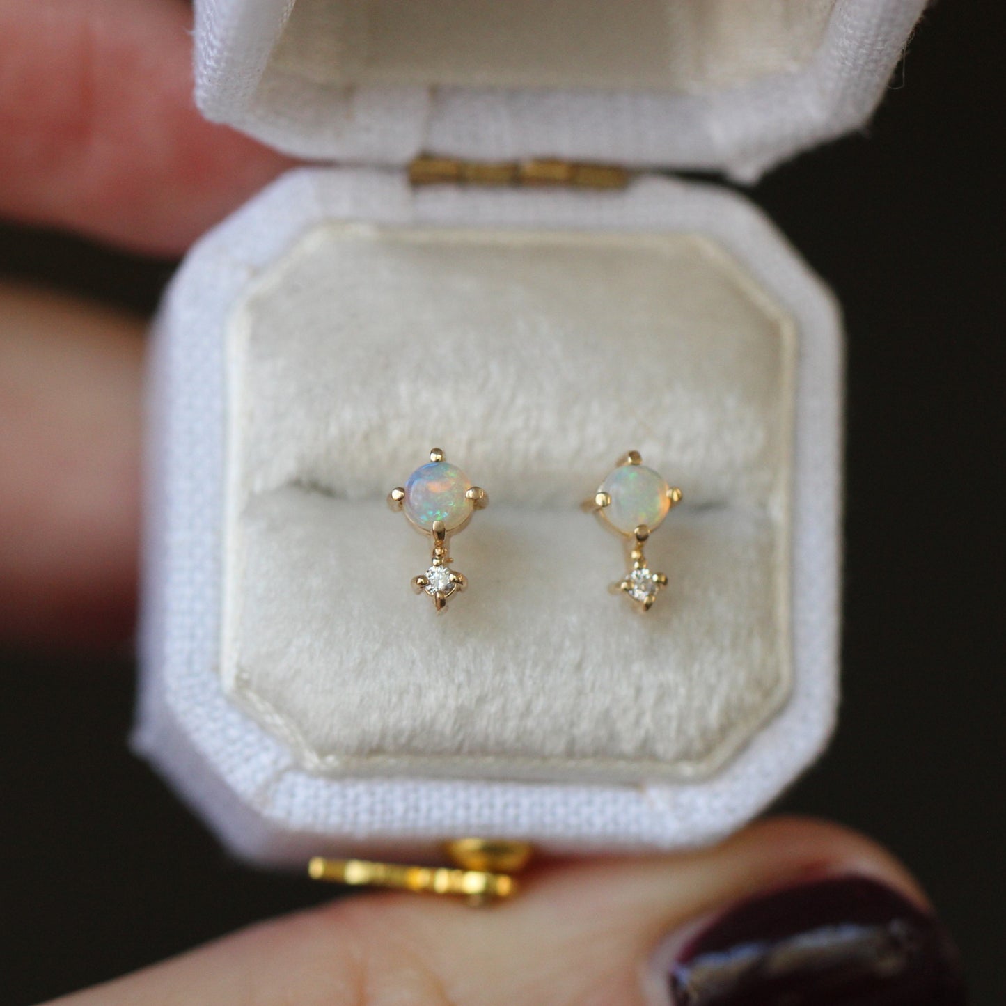 Opal Diamond Love Drop Studs