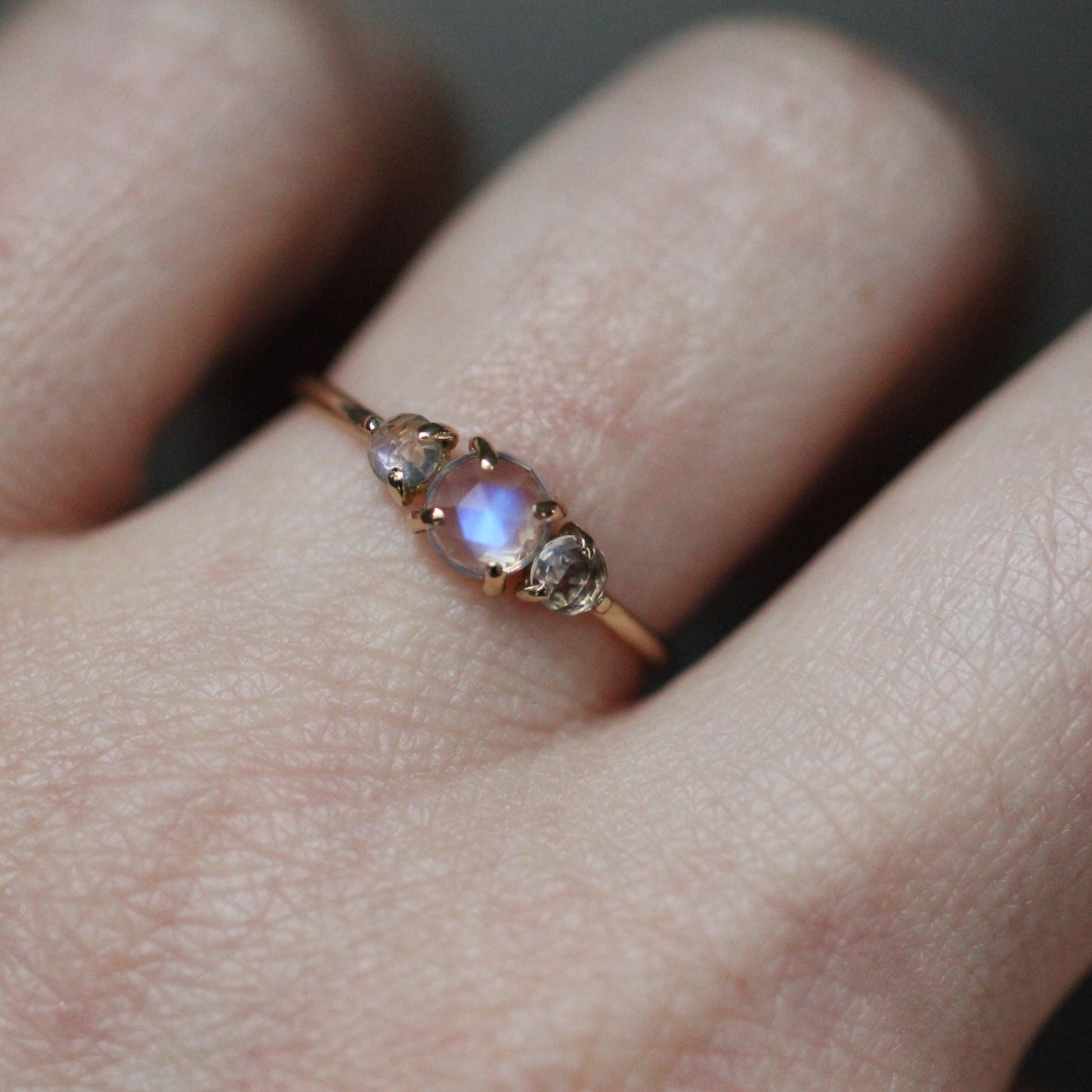 Rose Cut Moonstone Trilogy Ring