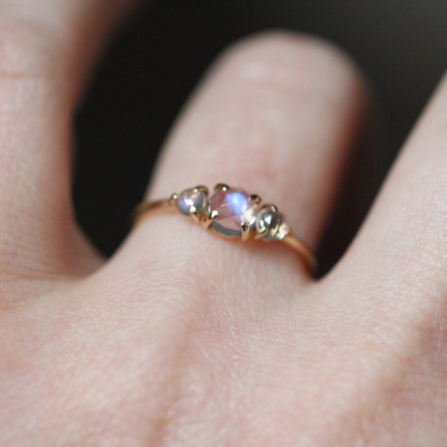 Rose Cut Moonstone Trilogy Ring