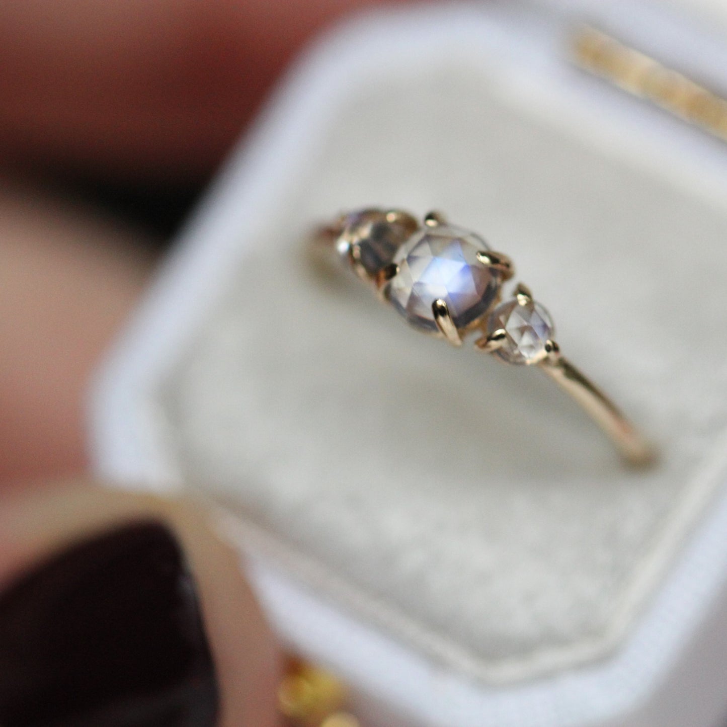 Rose Cut Moonstone Trilogy Ring