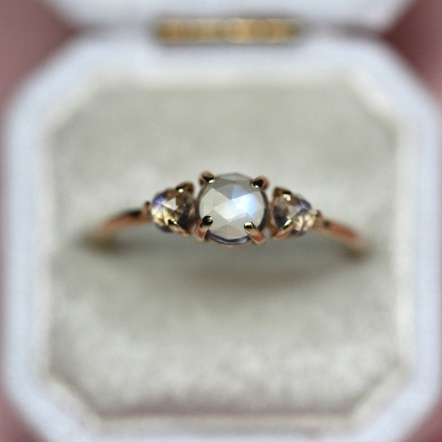 Rose Cut Moonstone Trilogy Ring