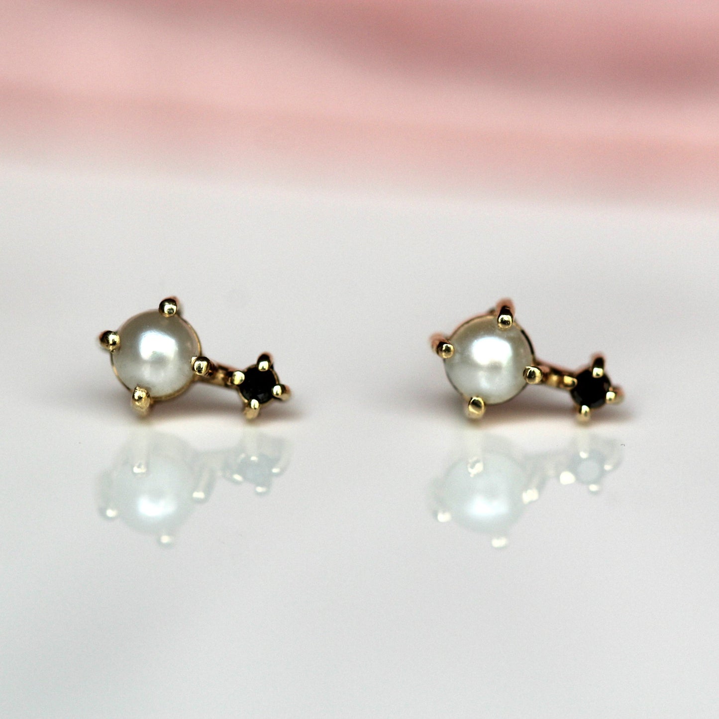 Pearl and Black Diamond Love Drop Studs