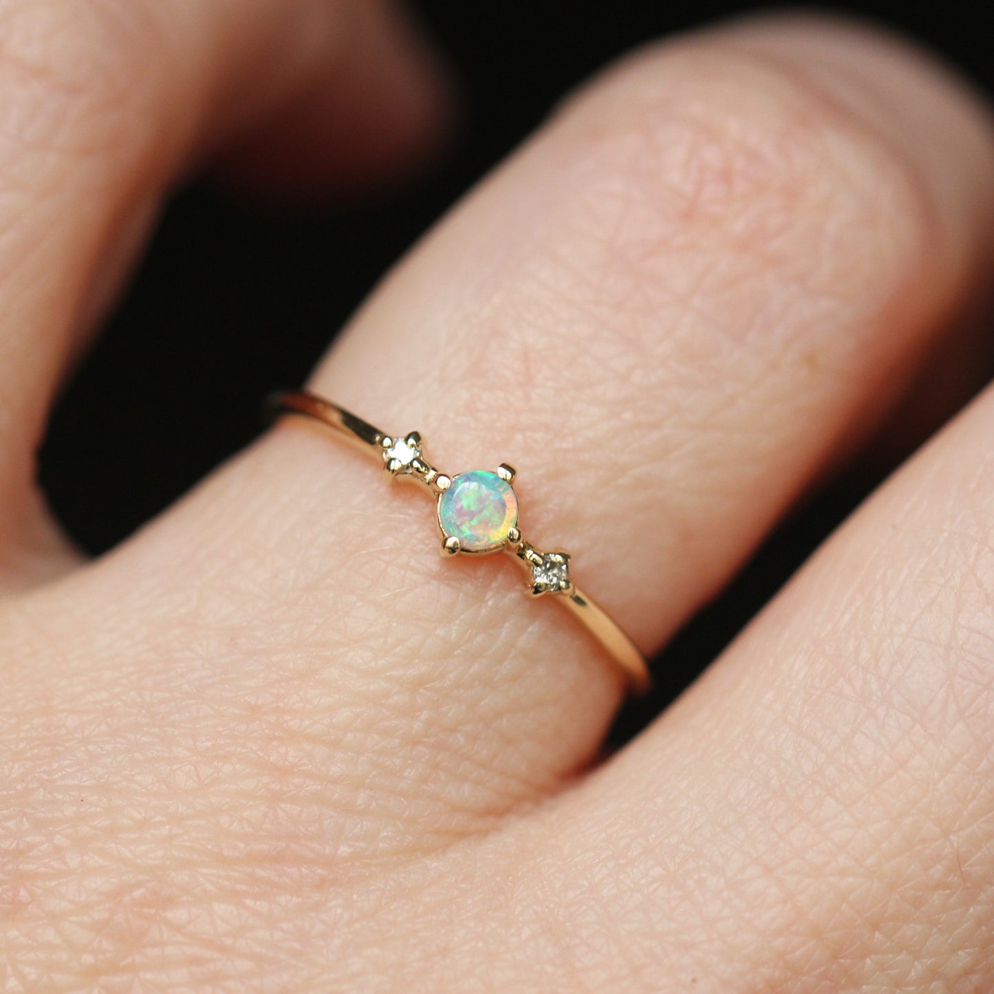 Opal Diamond Trio Ring