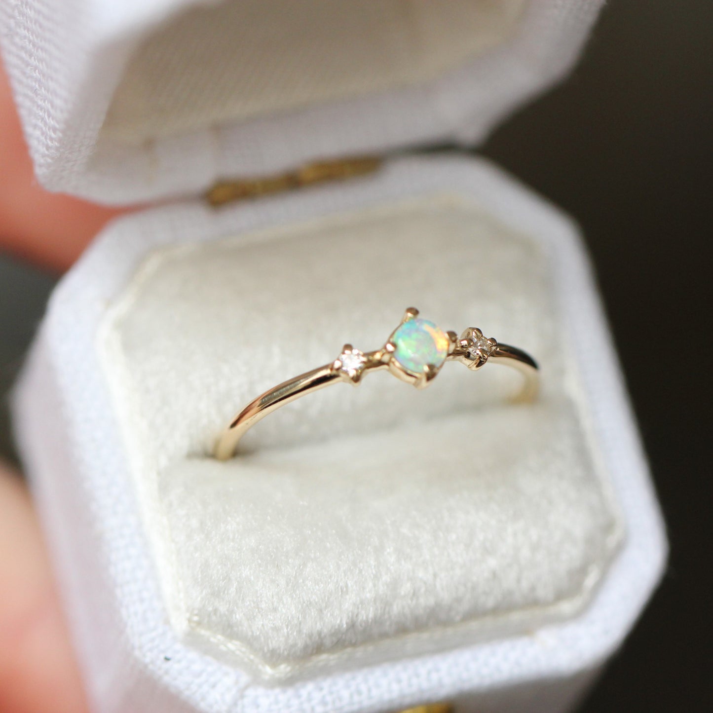 Opal Diamond Trio Ring