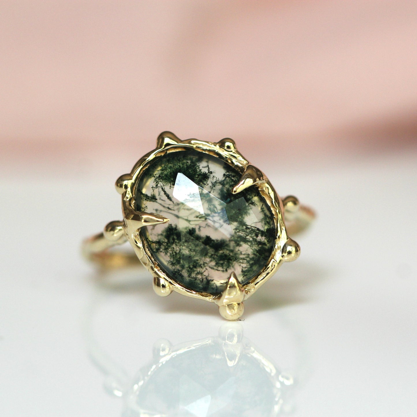 10K Free- Form Moss Agate Ring- OOAK