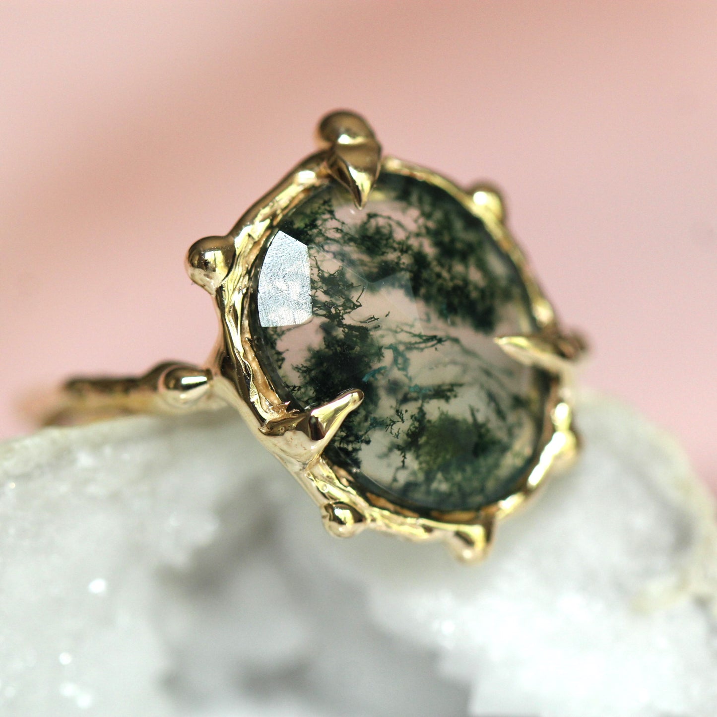 10K Free- Form Moss Agate Ring- OOAK