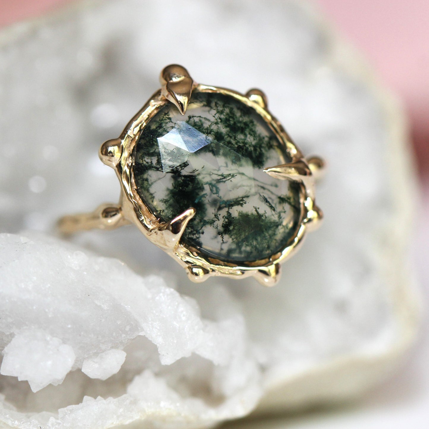 10K Free- Form Moss Agate Ring- OOAK