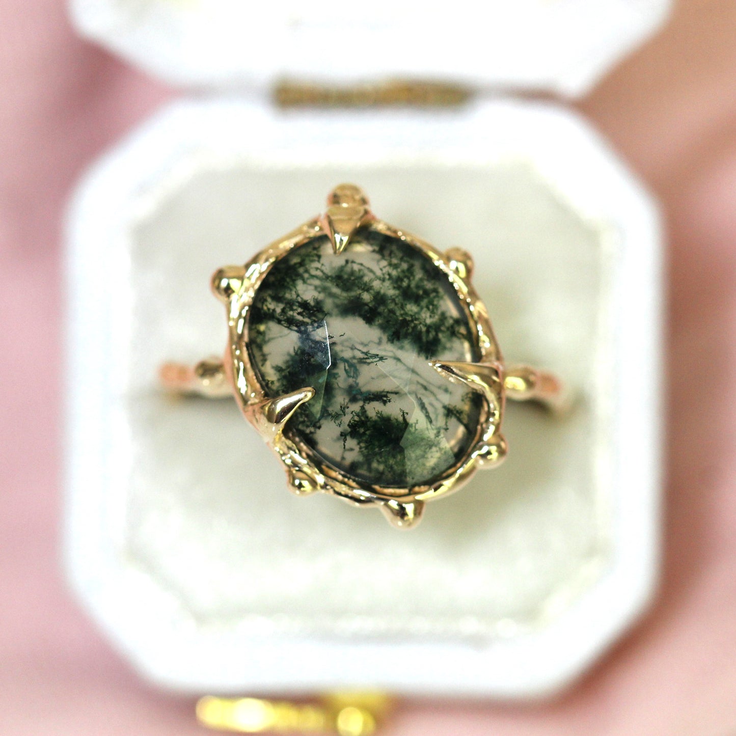 10K Free- Form Moss Agate Ring- OOAK